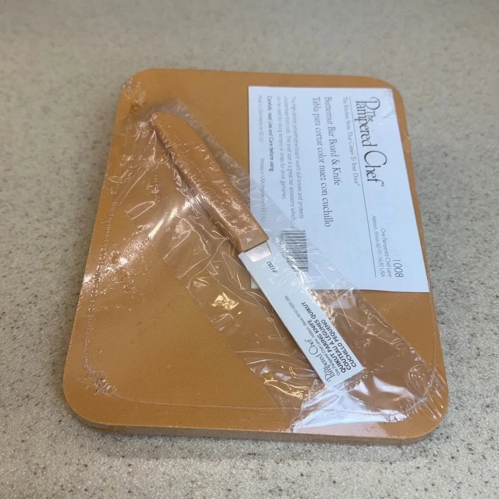 NEW Pampered Chef Butternut Bar Board 1008 & Quikut Paring Knife 1252 Set Sealed